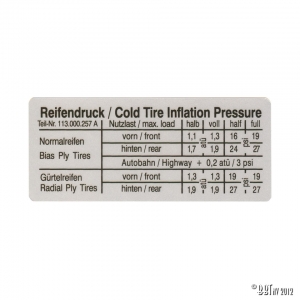Sticker, tyre pressure